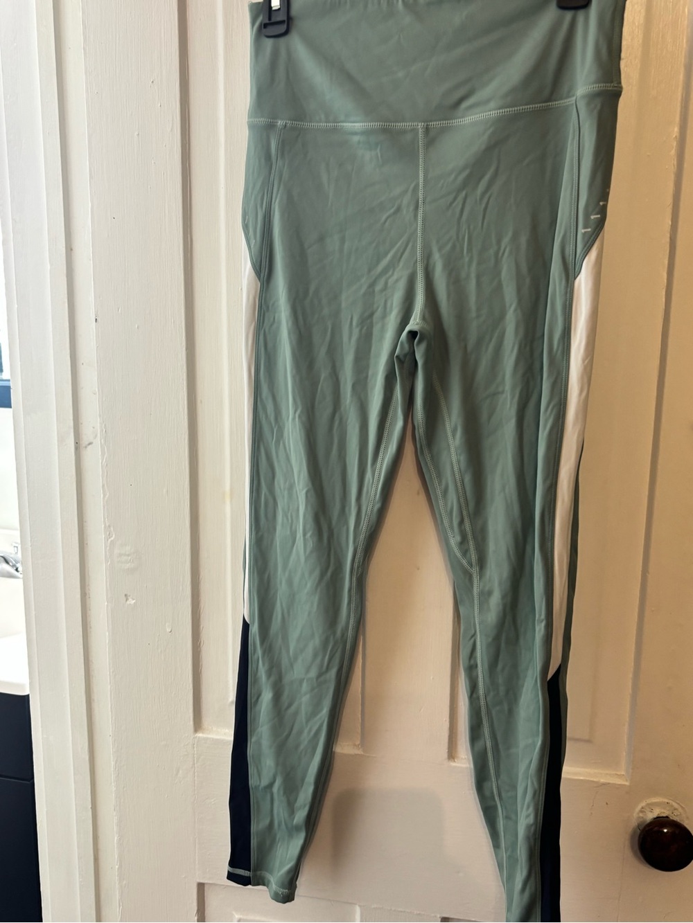 Maaji Sage Green Leggings with White & Navy Side Panels